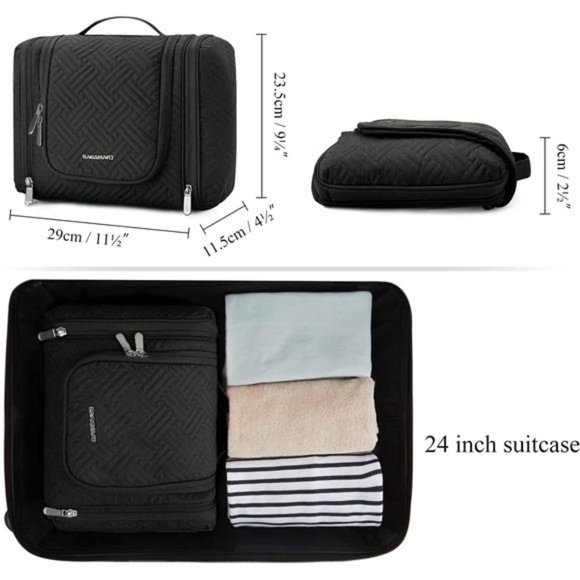 Toiletry Bag for Men Travel Cosmetic Makeup Bag w/ Hanging Hook Water-resistant - Picture 4 of 6